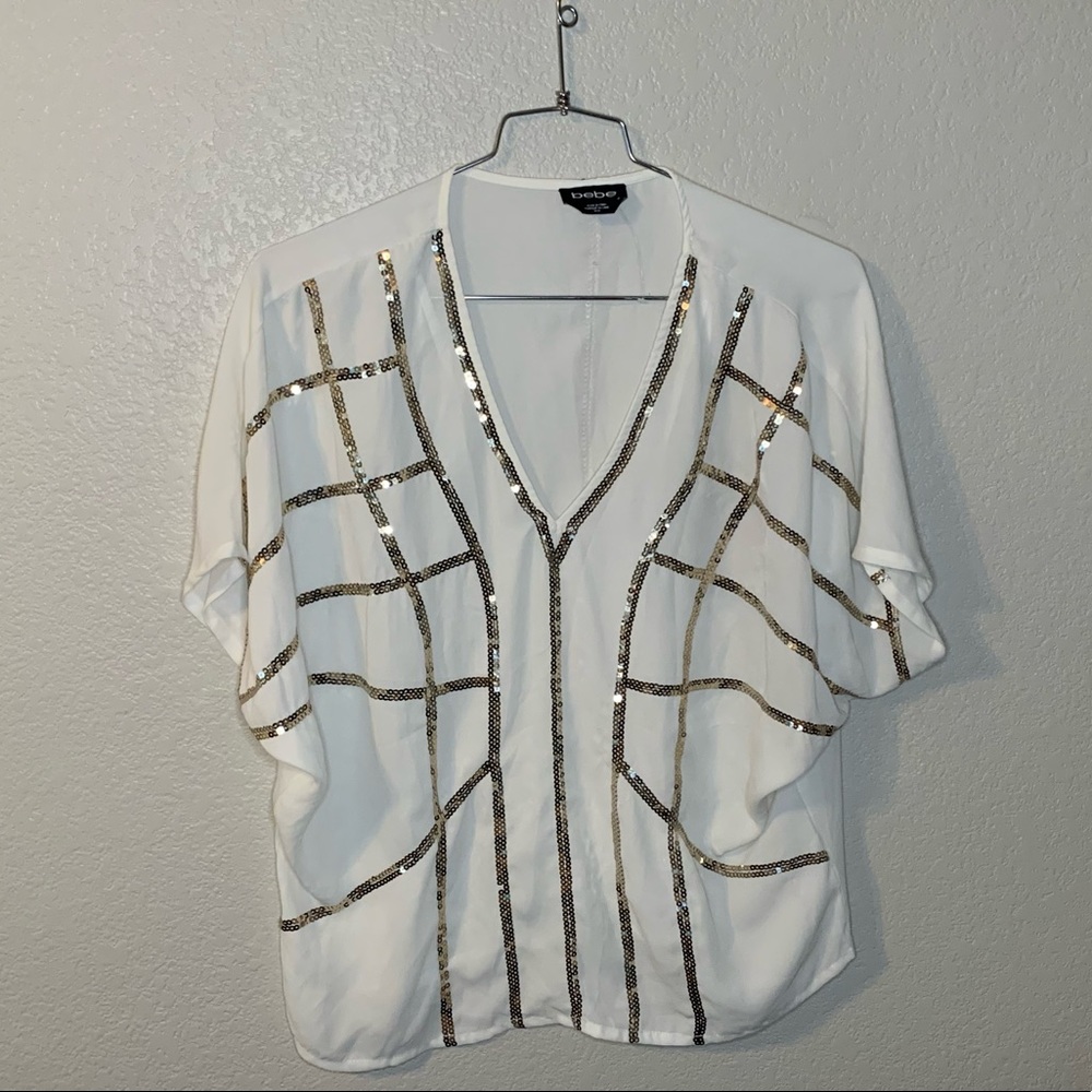 NWOT Bebe Sequin Sheer Blouse - White